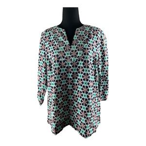 Boden Gepometirs Medallion and Flower  Print V-neck Top Size 14R
